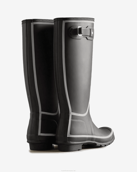 UK Hunter Women Reflective Outline Tall Rain Boots Black 28BV203