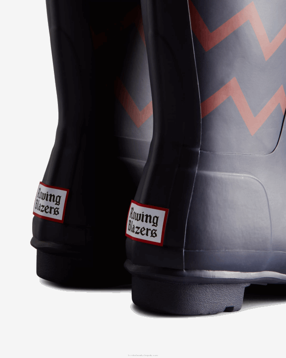 UK Hunter Women Rowing Blazers Zig Zag Tall Rain Boots Evening Blue/Sundried Red 28BV318