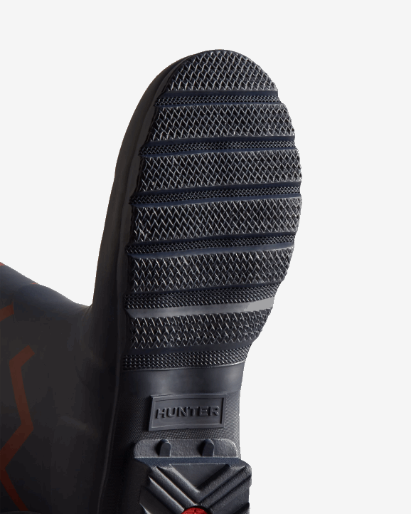 UK Hunter Women Rowing Blazers Zig Zag Tall Rain Boots Evening Blue/Sundried Red 28BV318