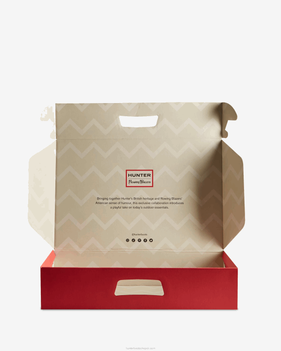 UK Hunter Women Rowing Blazers Zig Zag Tall Rain Boots Evening Blue/Sundried Red 28BV318