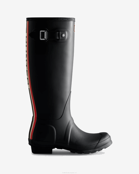 UK Hunter Women Tri-Colour Logo Backstrap Tall Rain Boots Black 28BV8