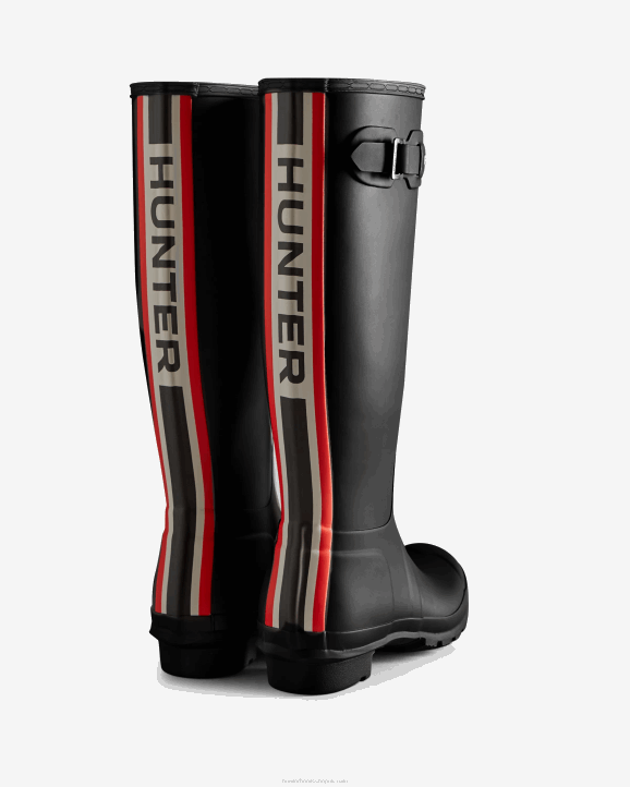 UK Hunter Women Tri-Colour Logo Backstrap Tall Rain Boots Black 28BV8