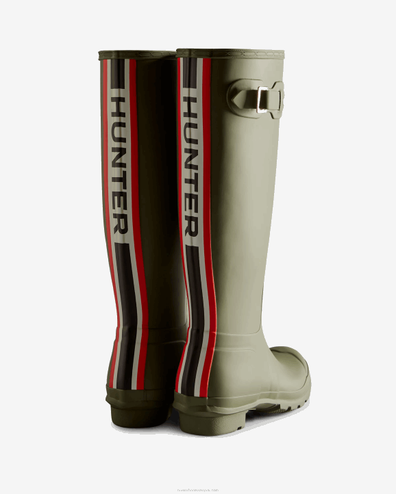 UK Hunter Women Tri-Colour Logo Backstrap Tall Rain Boots Lichen Green 28BV9