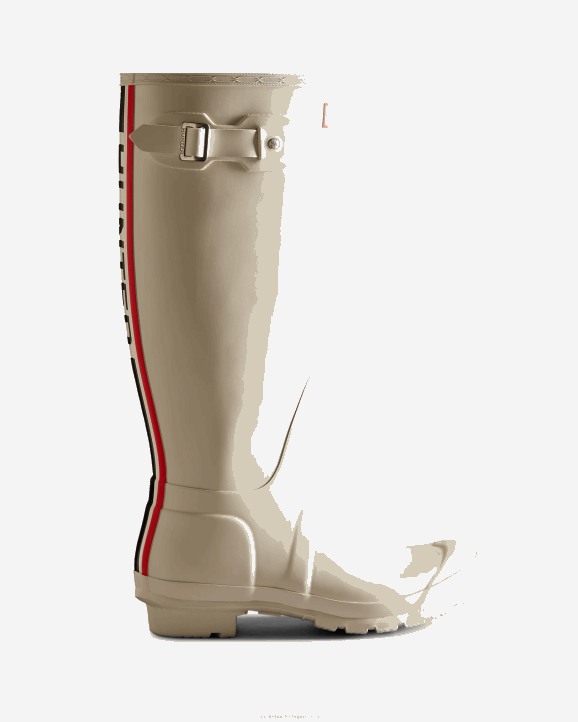 UK Hunter Women Tri-Colour Logo Backstrap Tall Rain Boots White Willow 28BV14