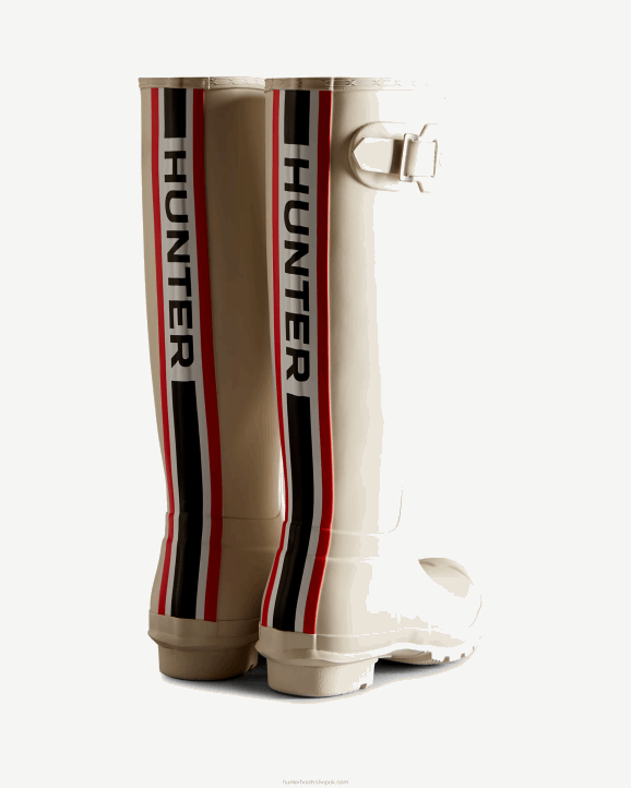 UK Hunter Women Tri-Colour Logo Backstrap Tall Rain Boots White Willow 28BV14