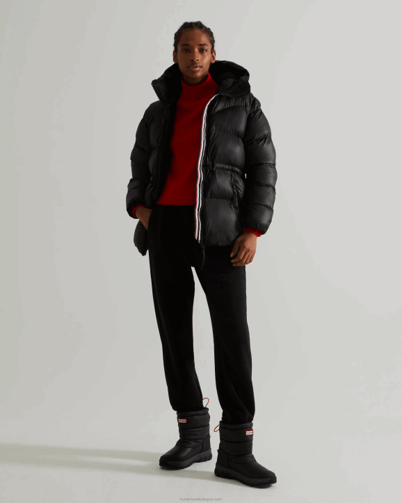 UK Hunter Women Insulated Rubberized A-Line Puffer Jacket Black 28BV356