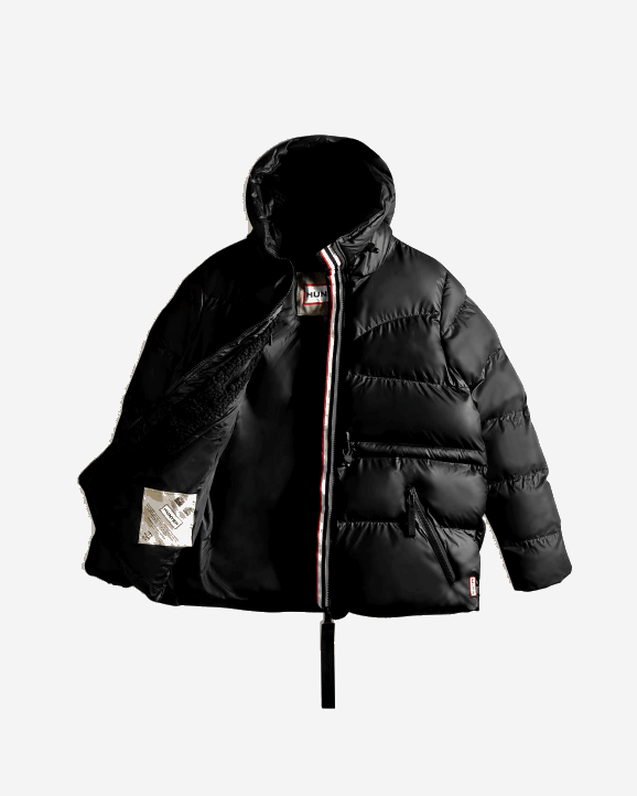 UK Hunter Women Insulated Rubberized A-Line Puffer Jacket Black 28BV356