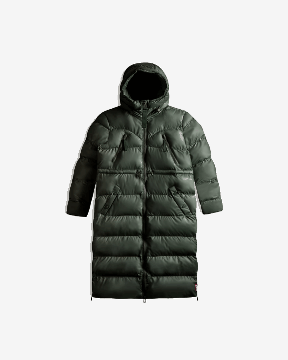 UK Hunter Women Insulated Rubberized Long Puffer Coat Arctic Moss Green 28BV369