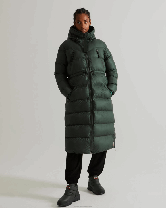 UK Hunter Women Insulated Rubberized Long Puffer Coat Arctic Moss Green 28BV369