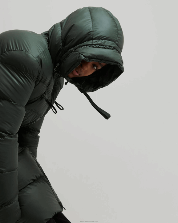 UK Hunter Women Insulated Rubberized Long Puffer Coat Arctic Moss Green 28BV369