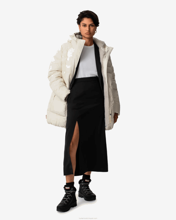 UK Hunter Women Intrepid Insulated Mid Puffer Jacket White Willow 28BV363