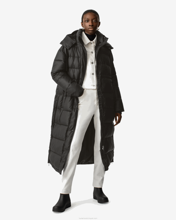 UK Hunter Women Intrepid Insulated Webbing Long Puffer Coat Hunter Logo Black 28BV367