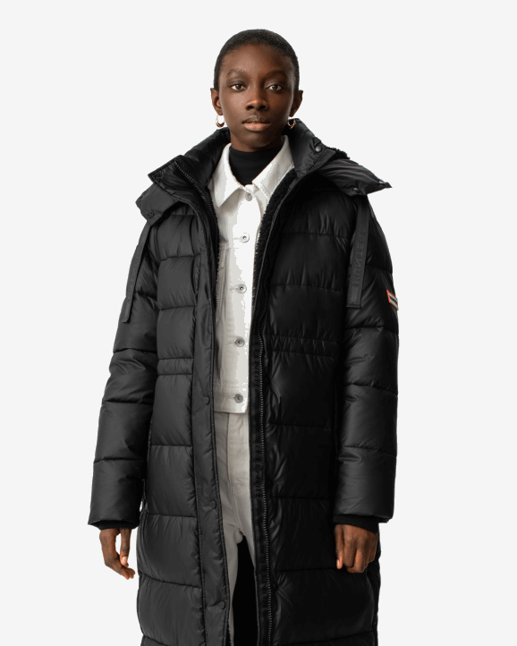 UK Hunter Women Intrepid Insulated Webbing Long Puffer Coat Hunter Logo Black 28BV367