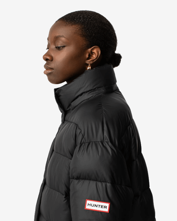 UK Hunter Women Intrepid Insulated Webbing Long Puffer Coat Hunter Logo Black 28BV367