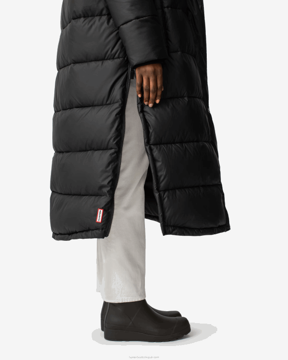 UK Hunter Women Intrepid Insulated Webbing Long Puffer Coat Hunter Logo Black 28BV367