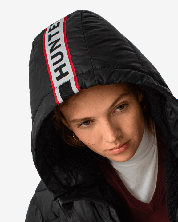 UK Hunter Women Intrepid Insulated Webbing Short Puffer Jacket Hunter Logo Black 28BV366