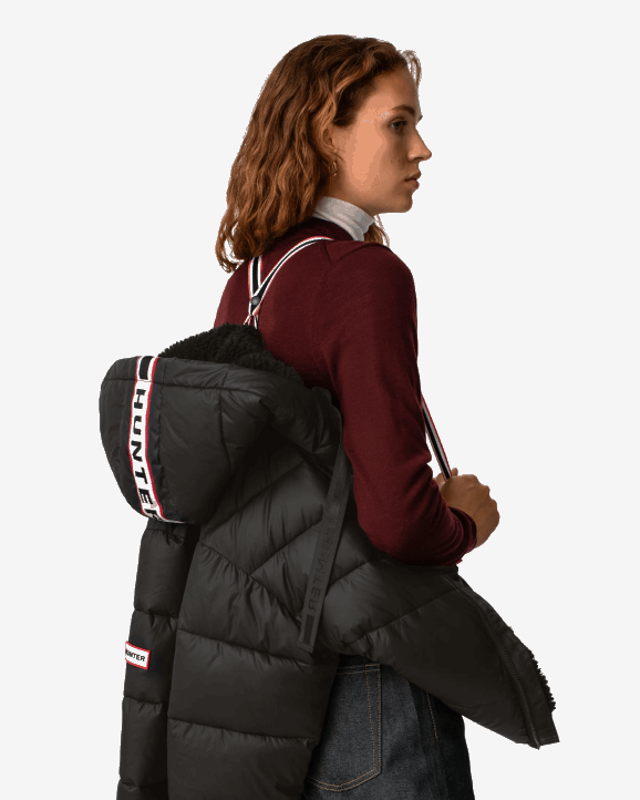 UK Hunter Women Intrepid Insulated Webbing Short Puffer Jacket Hunter Logo Black 28BV366