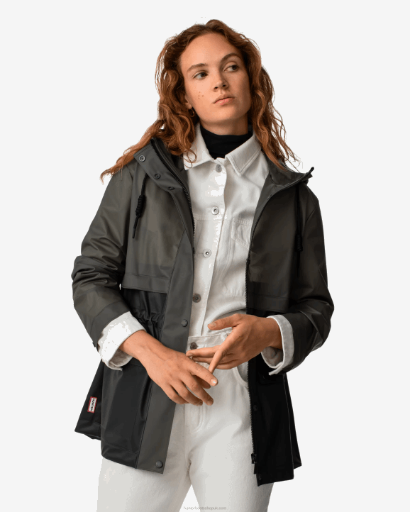 UK Hunter Women Play Transparent Vinyl Waterproof Jacket Dark Olive/Black 28BV352