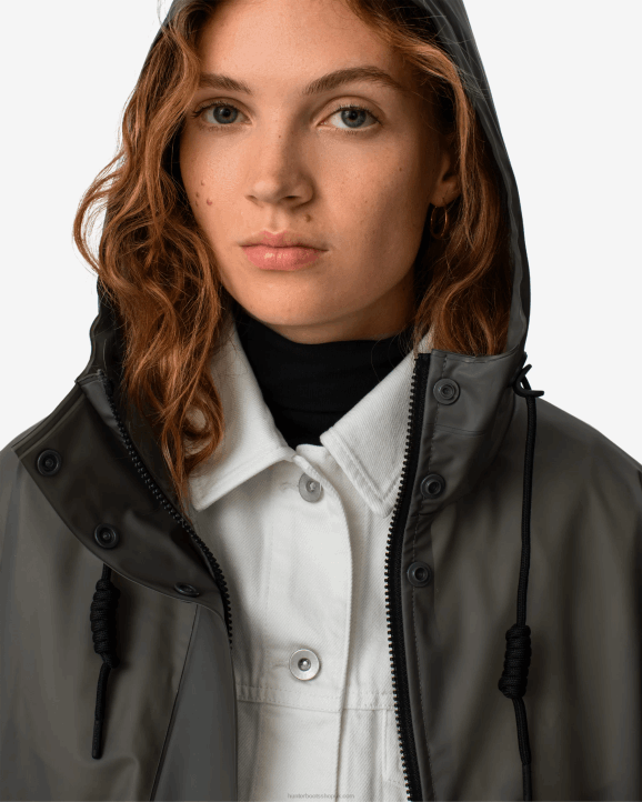 UK Hunter Women Play Transparent Vinyl Waterproof Jacket Dark Olive/Black 28BV352