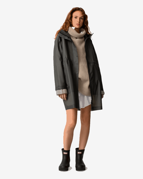 UK Hunter Women Play Transparent Vinyl Waterproof Parka Dark Olive 28BV350