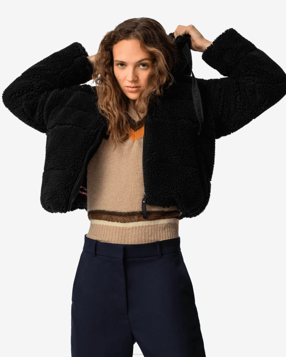 UK Hunter Women Wanderer Vegan Shearling Insulated Short Puffer Jacket Hunter Black 28BV372