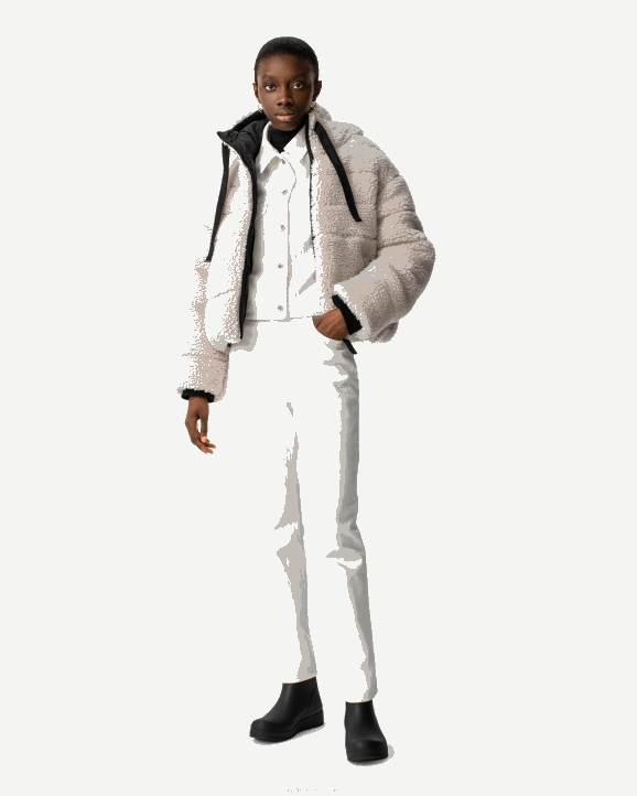 UK Hunter Women Wanderer Vegan Shearling Insulated Short Puffer Jacket Natural 28BV365