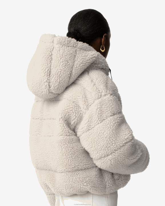 UK Hunter Women Wanderer Vegan Shearling Insulated Short Puffer Jacket Natural 28BV365